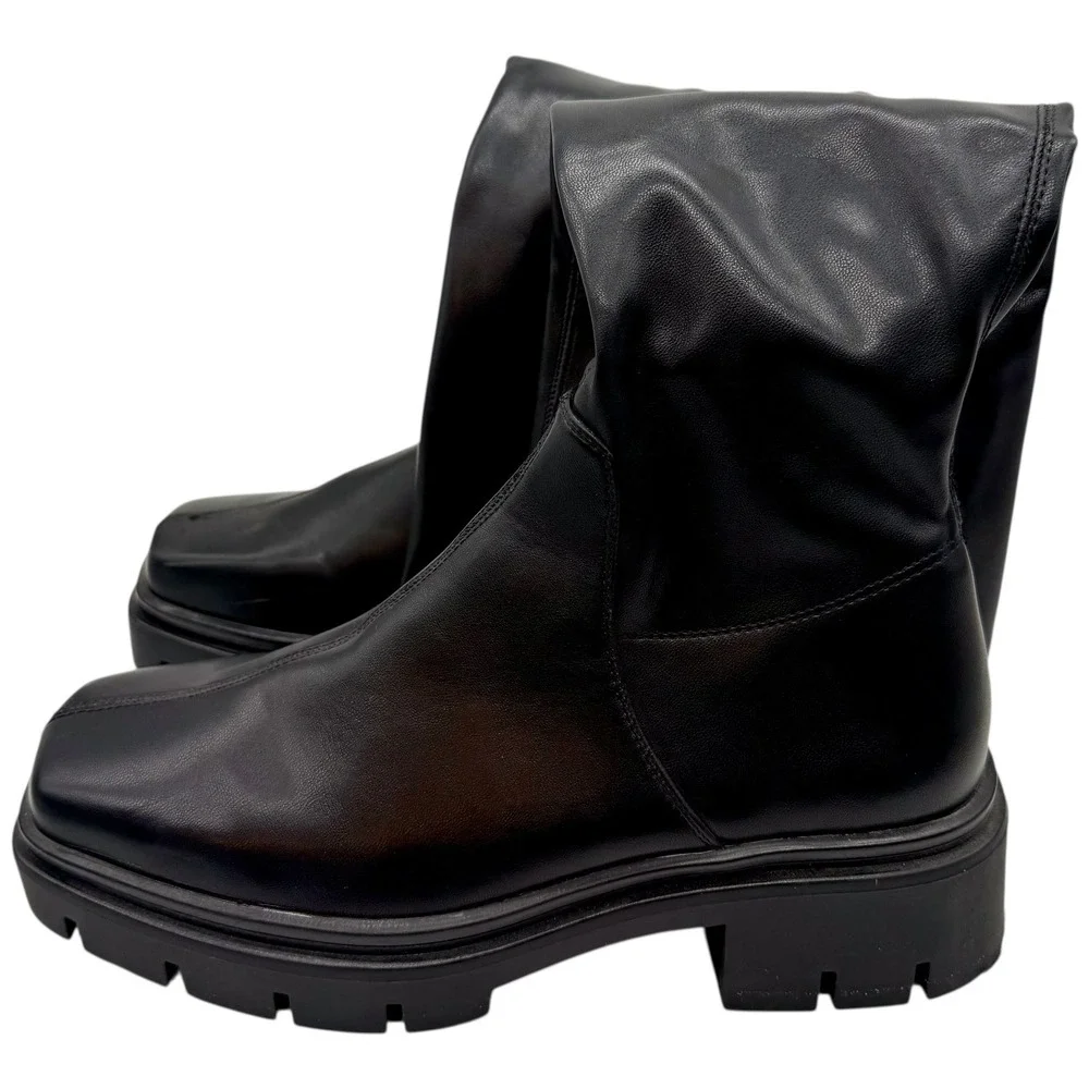 Vivianly Black Platform Chunky Lug Sole Knee High Boots Goth Punk Size 40‎